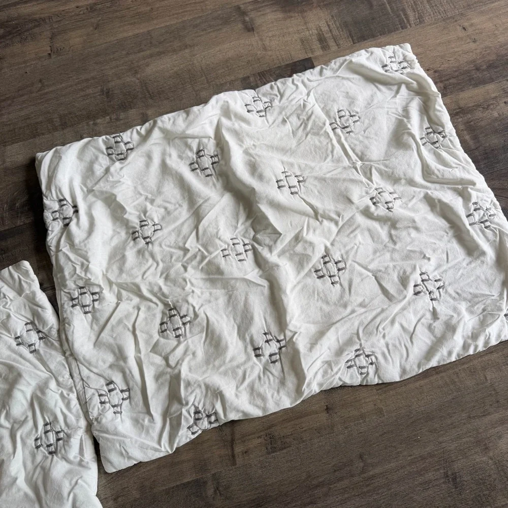 West Elm 100% Organic Cotton White Patterned Quilted Pillow Shams